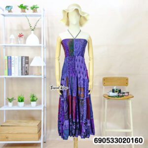 Boho patchwork smocked tube dress in mixed colors with free size cotton feel, relaxed fit and vacation resort aesthetic.