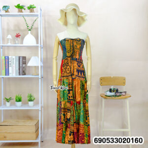 Boho patchwork smocked tube dress in mixed colors with free size cotton feel, relaxed fit and vacation resort aesthetic.