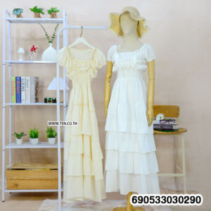 Square-Neck Ruffle Bust Smocked Tiered Maxi Dress-690533030290