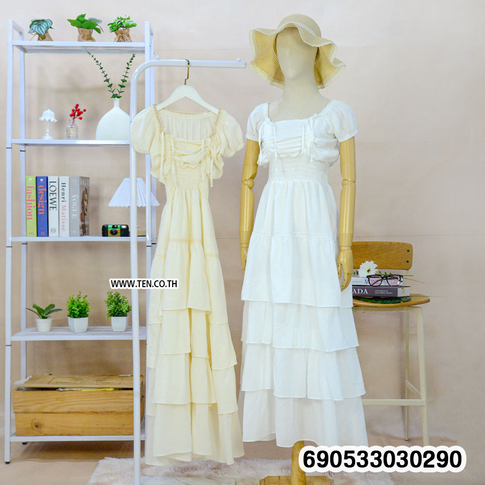 Square-Neck Ruffle Bust Smocked Tiered Maxi Dress-690533030290