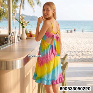 Alternative view of Pastel Rainbow Tie-Dye Cutout Backless Dress-มินิเดรสชายหาดสีพาสเทล เดรสแฟชั่นน่ารักๆ -690533050220