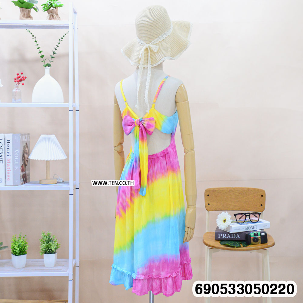 Pastel Rainbow Tie-Dye Cutout Backless Dress-มินิเดรสชายหาดสีพาสเทล เดรสแฟชั่นน่ารักๆ -690533050220 - Image 4