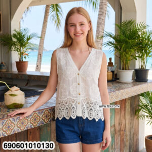Alternative view of Women's Embroidered Floral Lace Button-Up Sleeveless Blouse เสื้อแขนกุดปักดอกลูกไม้ผู้หญิง กระดุมหน้า สไตล์หวาน - 690601010130