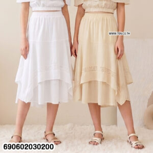 Romantic Lace Trim Flowy Maxi Skirt กระโปรงยาวพลิ้วแต่งลูกไม้สไตล์โรแมนติก - 690602030200