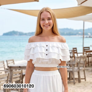 Alternative view of Romantic Ruffle Crop Top with Button Detail  เสื้อครอประบายหวานแต่งกระดุมหน้า - 690603010120