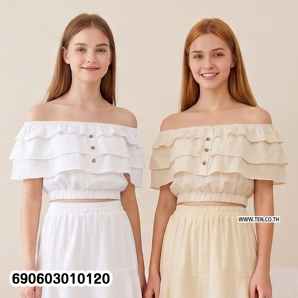 Romantic Ruffle Crop Top with Button Detail เสื้อครอประบายหวานแต่งกระดุมหน้า - 690603010120
