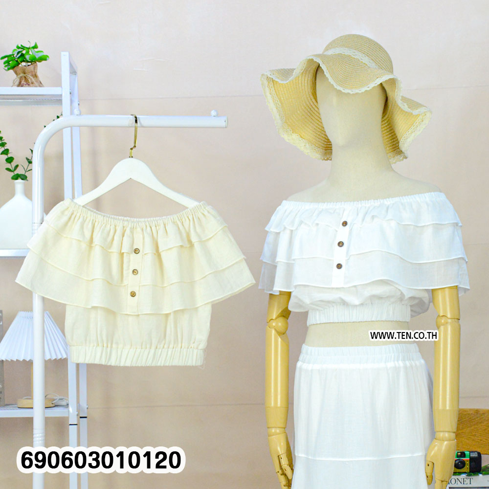 Romantic Ruffle Crop Top with Button Detail เสื้อครอประบายหวานแต่งกระดุมหน้า - 690603010120 - Image 3