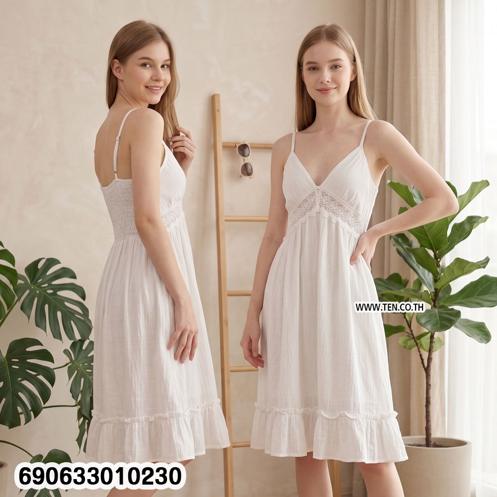 Women's Boho White Lace Sundress เดรสสีขาวลูกไม้สไตล์โบโฮ สำหรับผู้หญิง - 690633010230
