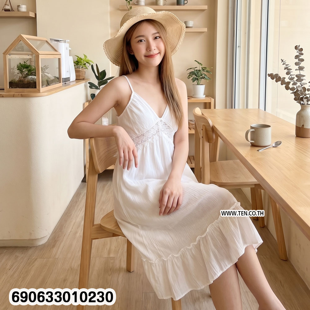 Women's Boho White Lace Sundress เดรสสีขาวลูกไม้สไตล์โบโฮ สำหรับผู้หญิง - 690633010230 - Image 2