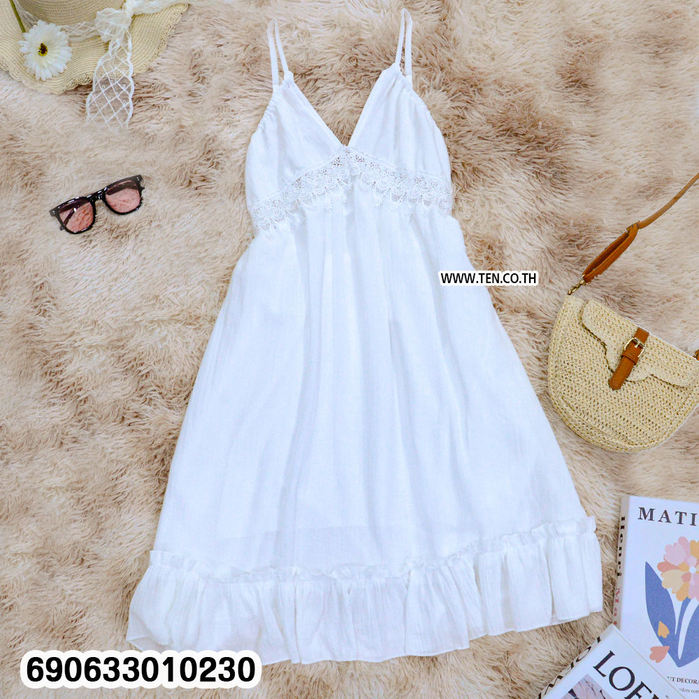 Women's Boho White Lace Sundress เดรสสีขาวลูกไม้สไตล์โบโฮ สำหรับผู้หญิง - 690633010230 - Image 3
