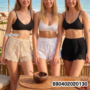 Women's Crochet Knit Shorts กางเกงขาสั้นถักโครเชต์ผู้หญิง ลายดอก - 690402020130
