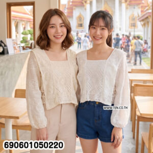 Boho Embroidered Blouse เสื้อปักลายดอก โบโฮ แขนยาว คอเหลี่ยม - 690601050220
