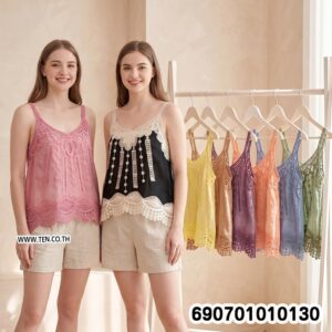 Embroidered Lace Cotton Tank Top Resort in white ,beige cotton with lace tank, relaxed free size fit and sweet summer look