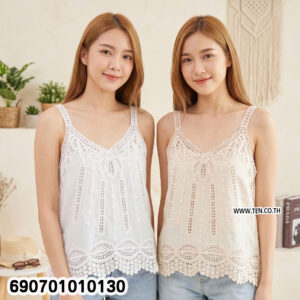 Embroidered Lace Tank Top Women's Casual Summer Blouse เสื้อสายเดี่ยวปักลูกไม้ แฟชั่นผู้หญิง ลุคหวาน ใส่สบาย - 690701010130