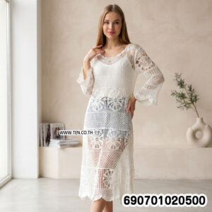Alternative view of Crochet Hollow Out Long Knit Dress Women's Beach Cover-Up เดรสไหมพรมถักโปร่ง ยาว คลุมชุดว่ายน้ำ เดรสเที่ยวทะเล - 690701020500