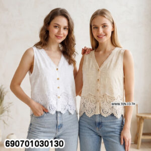 Sleeveless Cotton Lace Blouse Elegant Women's Top เสื้อแขนกุดแต่งลูกไม้ ดีไซน์เรียบหรู ใส่สบาย - 690701030130