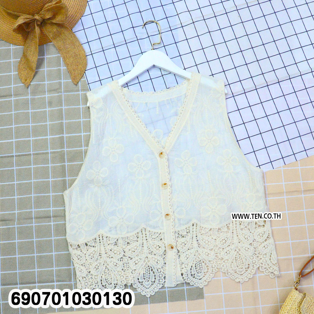 Sleeveless Cotton Lace Blouse Elegant Women's Top เสื้อแขนกุดแต่งลูกไม้ ดีไซน์เรียบหรู ใส่สบาย - 690701030130 - Image 4