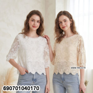 Elegant Sheer Lace Top Women's Floral Blouse เสื้อลูกไม้ซีทรูผู้หญิง ลายดอกไม้ สไตล์มินิมอล - 690701040170