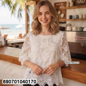 Alternative view of Elegant Sheer Lace Top Women's Floral Blouse เสื้อลูกไม้ซีทรูผู้หญิง ลายดอกไม้ สไตล์มินิมอล - 690701040170