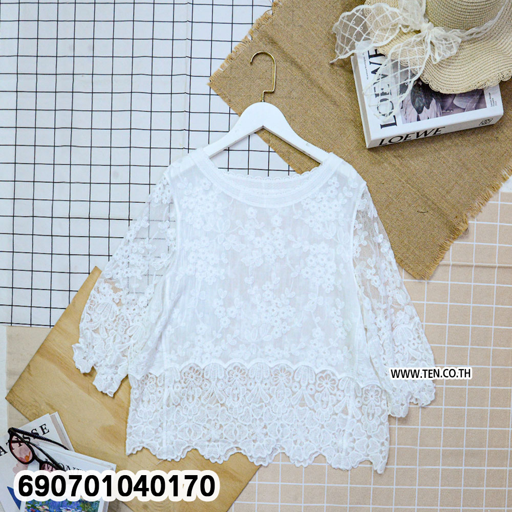 Elegant Sheer Lace Top Women's Floral Blouse เสื้อลูกไม้ซีทรูผู้หญิง ลายดอกไม้ สไตล์มินิมอล - 690701040170 - Image 4