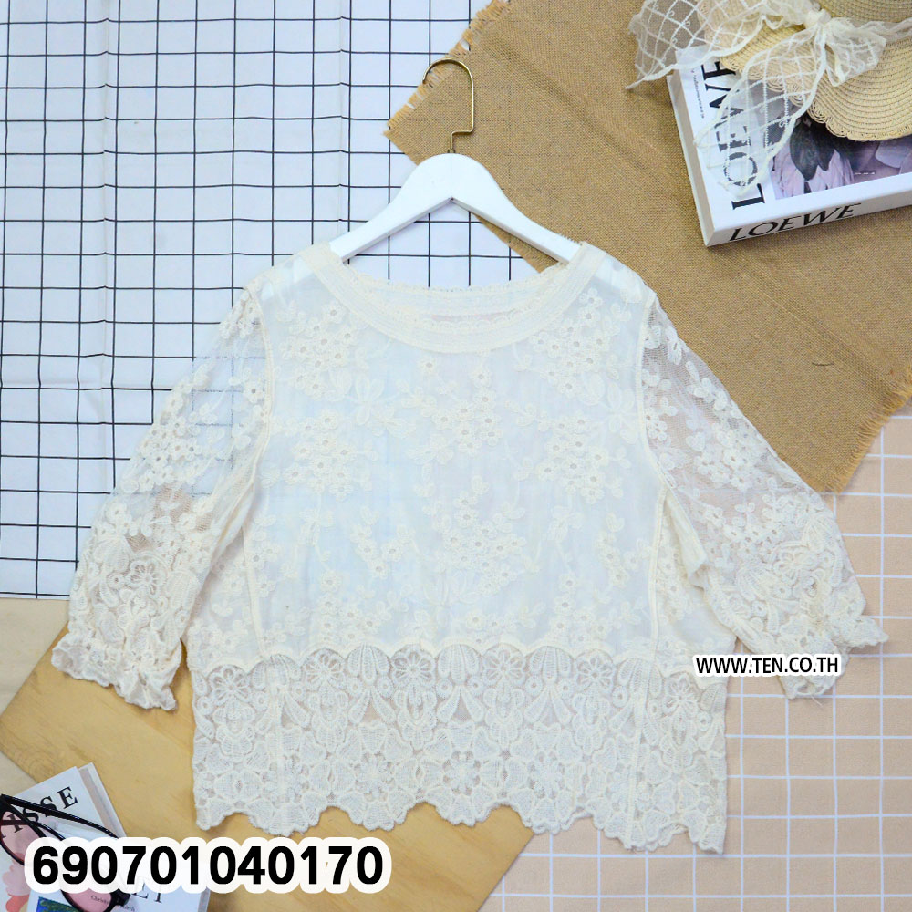 Elegant Sheer Lace Top Women's Floral Blouse เสื้อลูกไม้ซีทรูผู้หญิง ลายดอกไม้ สไตล์มินิมอล - 690701040170 - Image 5