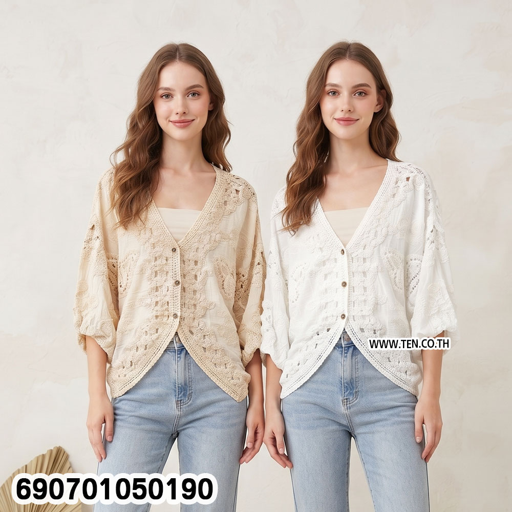 Women's Lace Cardigan Butterfly Embroidered Crochet เสื้อคลุมลูกไม้ผู้หญิง ปักลายผีเสื้อ แต่งโครเชต์ - 690701050190