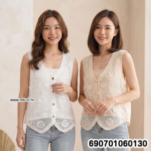Lace Embroidered Vest Boho Sleeveless Cardigan เสื้อกั๊กลูกไม้ปักลายดอกไม้ สไตล์โบโฮ แขนกุด - 690701060130