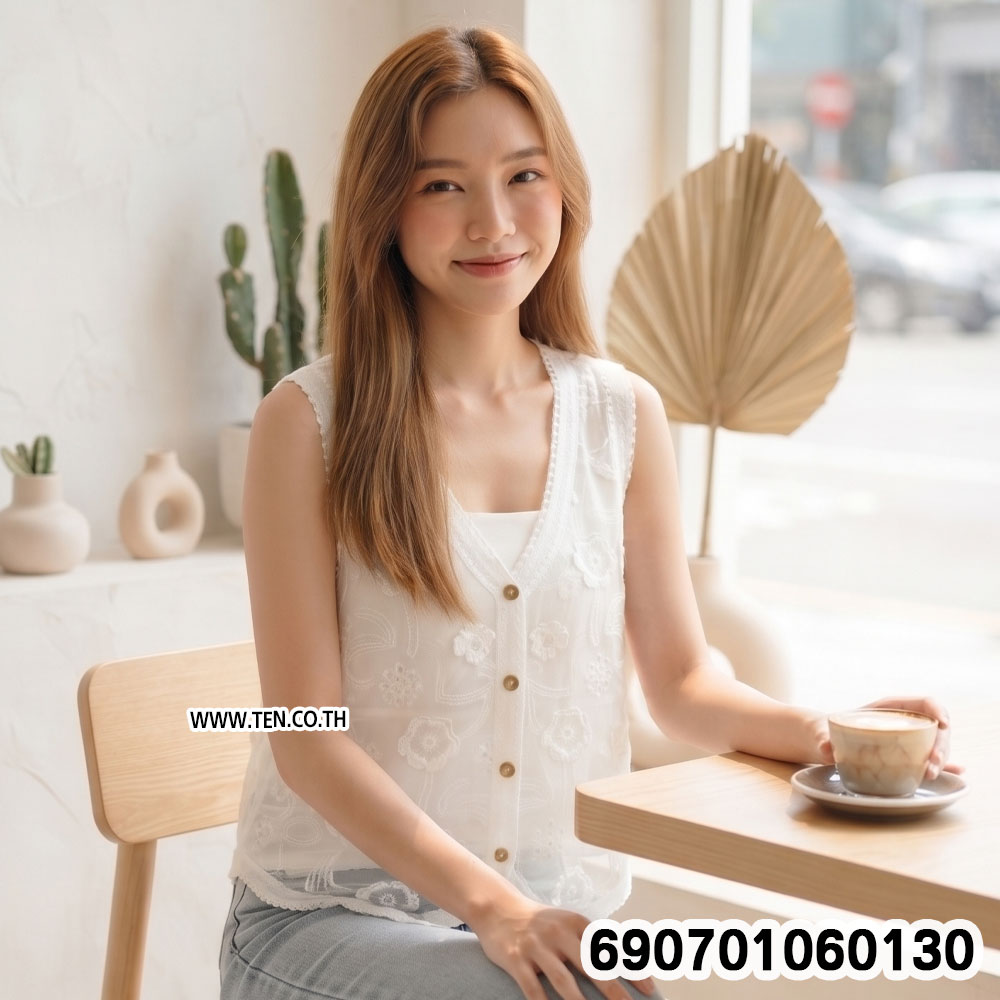 Lace Embroidered Vest Boho Sleeveless Cardigan เสื้อกั๊กลูกไม้ปักลายดอกไม้ สไตล์โบโฮ แขนกุด - 690701060130 - Image 2