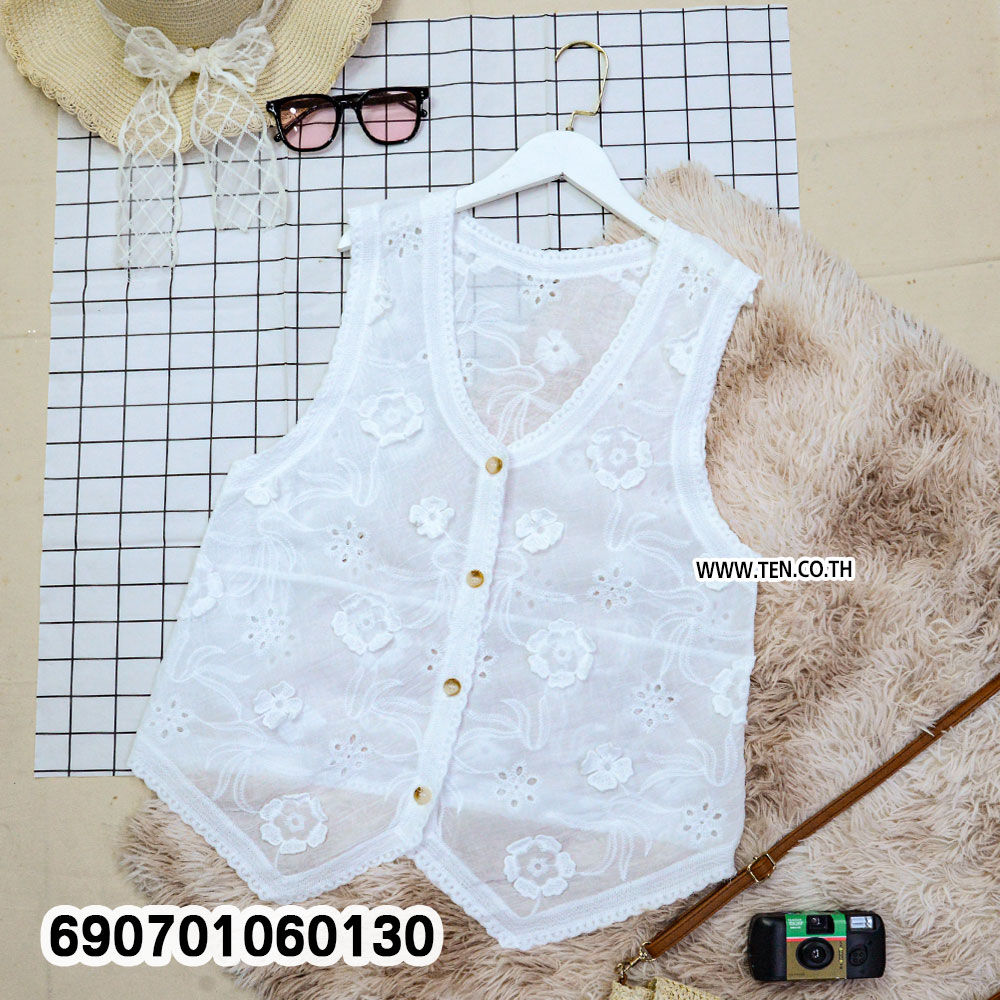 Lace Embroidered Vest Boho Sleeveless Cardigan เสื้อกั๊กลูกไม้ปักลายดอกไม้ สไตล์โบโฮ แขนกุด - 690701060130 - Image 4