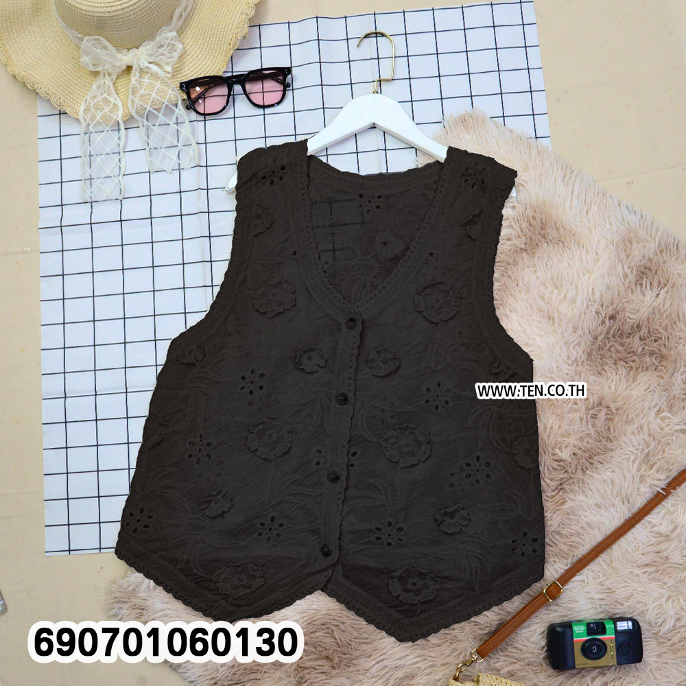 Lace Embroidered Vest Boho Sleeveless Cardigan เสื้อกั๊กลูกไม้ปักลายดอกไม้ สไตล์โบโฮ แขนกุด - 690701060130 - Image 5
