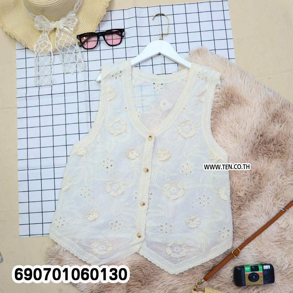 Lace Embroidered Vest Boho Sleeveless Cardigan เสื้อกั๊กลูกไม้ปักลายดอกไม้ สไตล์โบโฮ แขนกุด - 690701060130 - Image 6