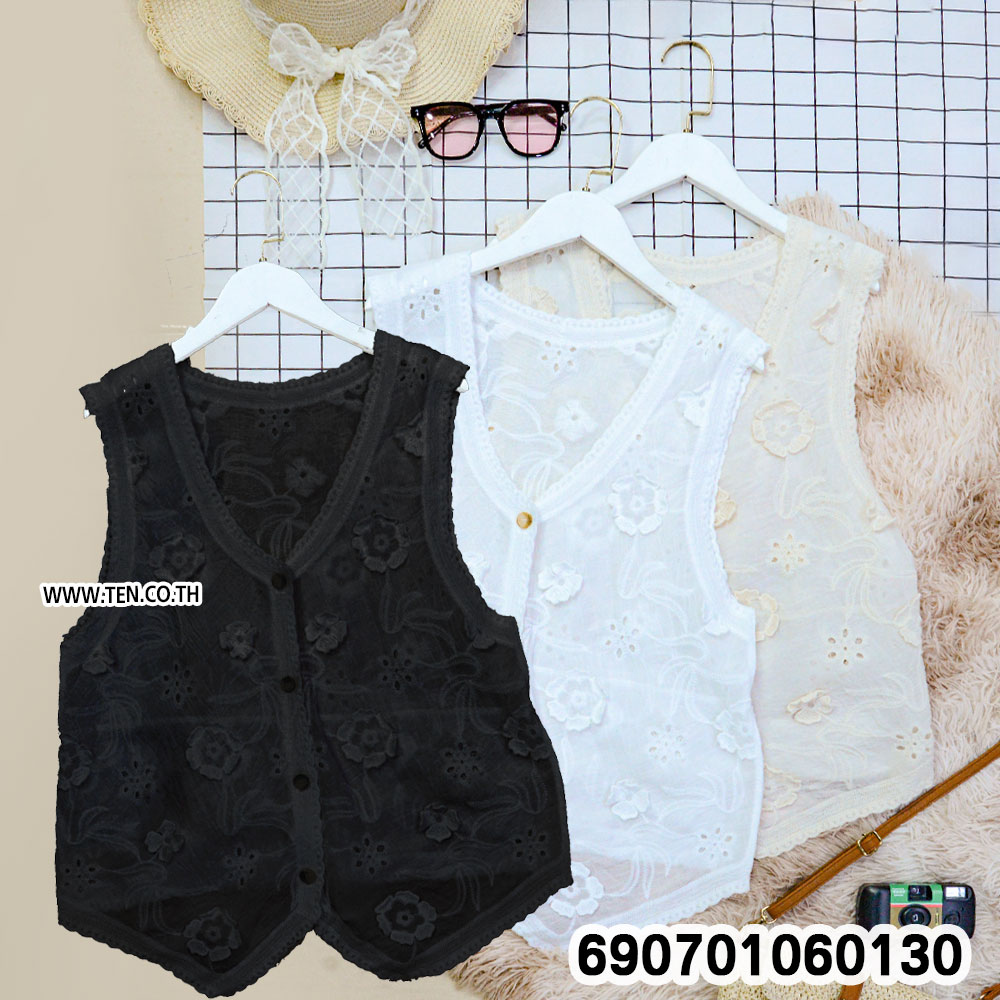 Lace Embroidered Vest Boho Sleeveless Cardigan เสื้อกั๊กลูกไม้ปักลายดอกไม้ สไตล์โบโฮ แขนกุด - 690701060130 - Image 3
