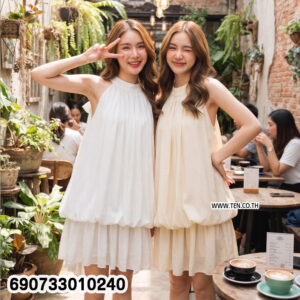 Sleeveless Halter Dress Elegant Casual Summer Wear เดรสแขนกุดคอคล้อง ดีไซน์เรียบหรู ใส่สบาย - 690733010240