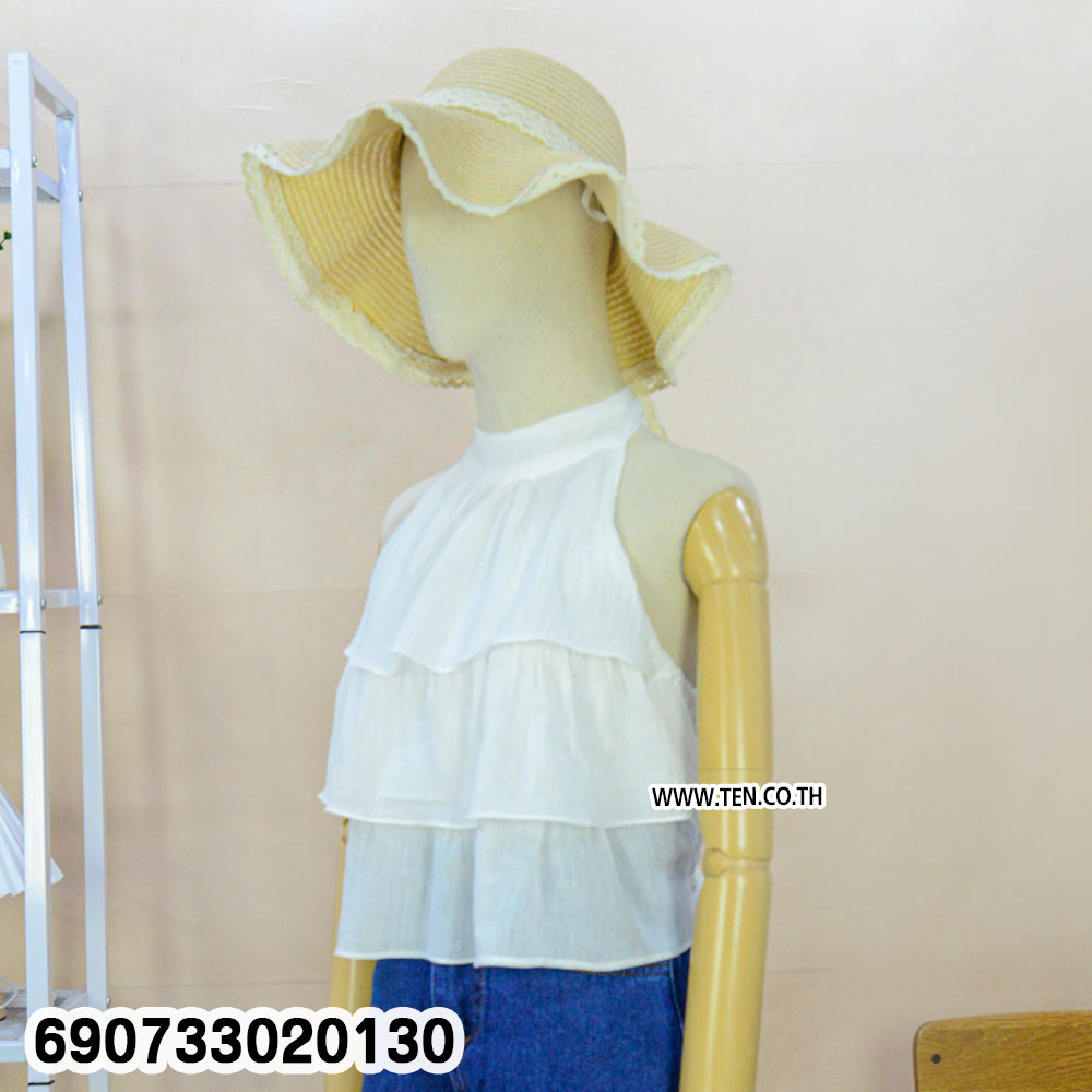 Tiered Ruffle Halter Top Elegant Women's Sleeveless Blouse เสื้อคอสูงระบายชั้น สไตล์มินิมอล เรียบหรู ใส่สบาย - 690733020130 - Image 4