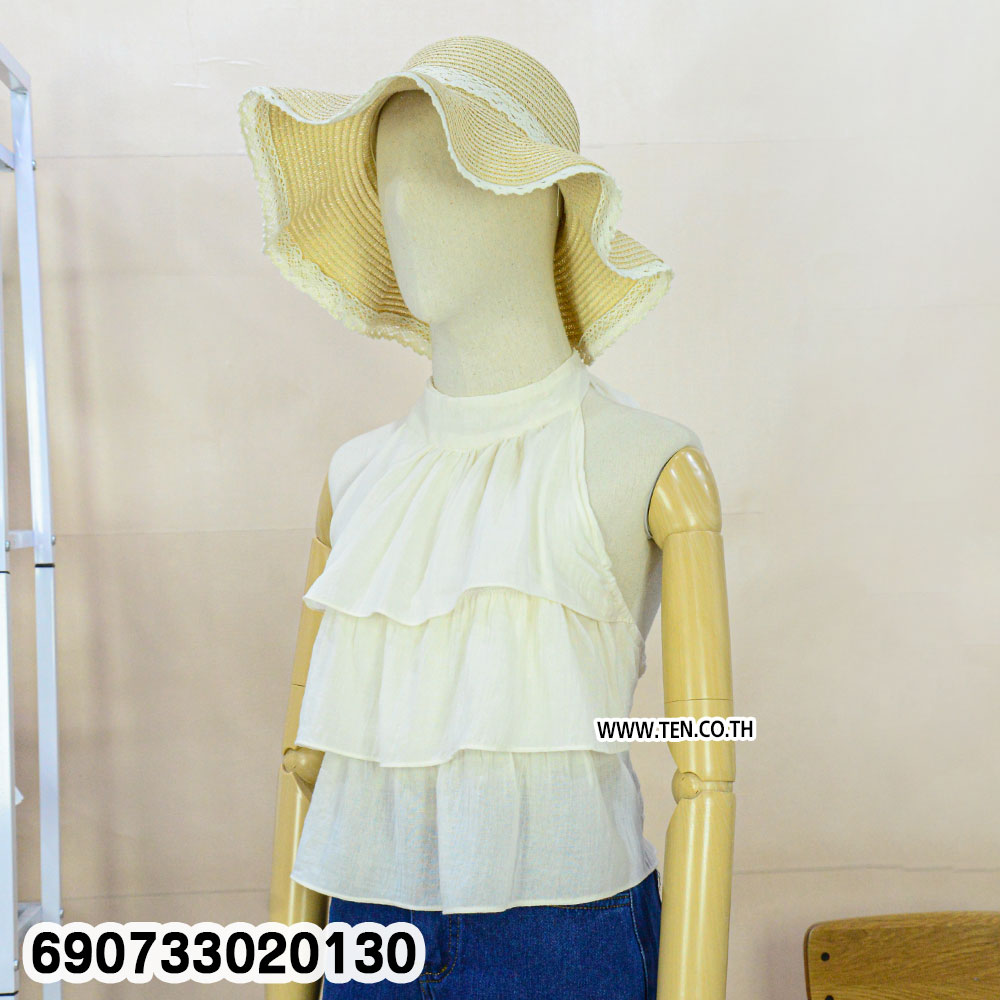 Tiered Ruffle Halter Top Elegant Women's Sleeveless Blouse เสื้อคอสูงระบายชั้น สไตล์มินิมอล เรียบหรู ใส่สบาย - 690733020130 - Image 5