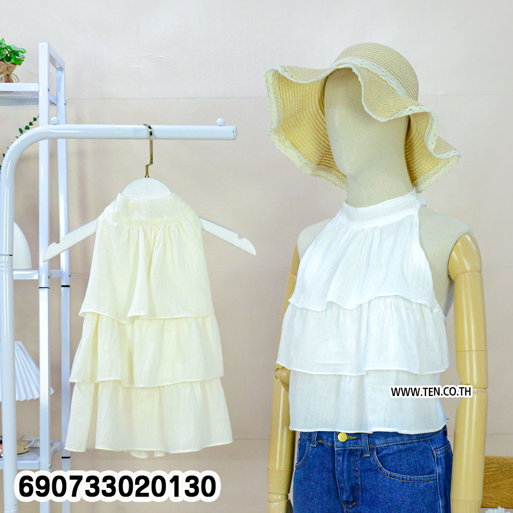 Tiered Ruffle Halter Top Elegant Women's Sleeveless Blouse เสื้อคอสูงระบายชั้น สไตล์มินิมอล เรียบหรู ใส่สบาย - 690733020130 - Image 3