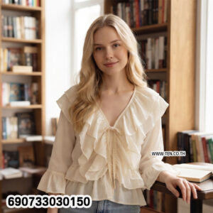 Alternative view of Feminine Ruffle Sleeve Blouse Casual Chic Top เสื้อแขนระบายผู้หญิง ลุคหวาน ใส่ได้ทุกวัน - 690733030150