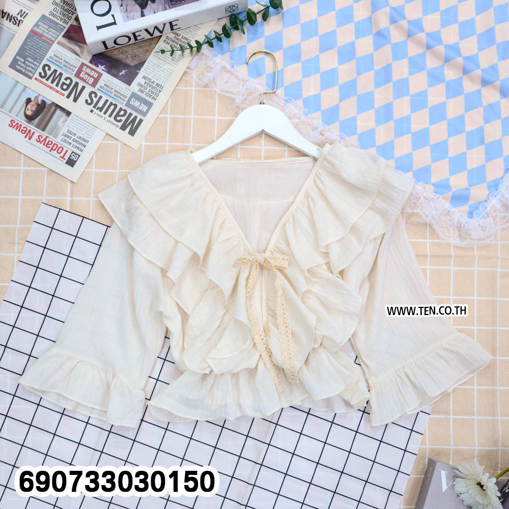 Feminine Ruffle Sleeve Blouse Casual Chic Top เสื้อแขนระบายผู้หญิง ลุคหวาน ใส่ได้ทุกวัน - 690733030150 - Image 4