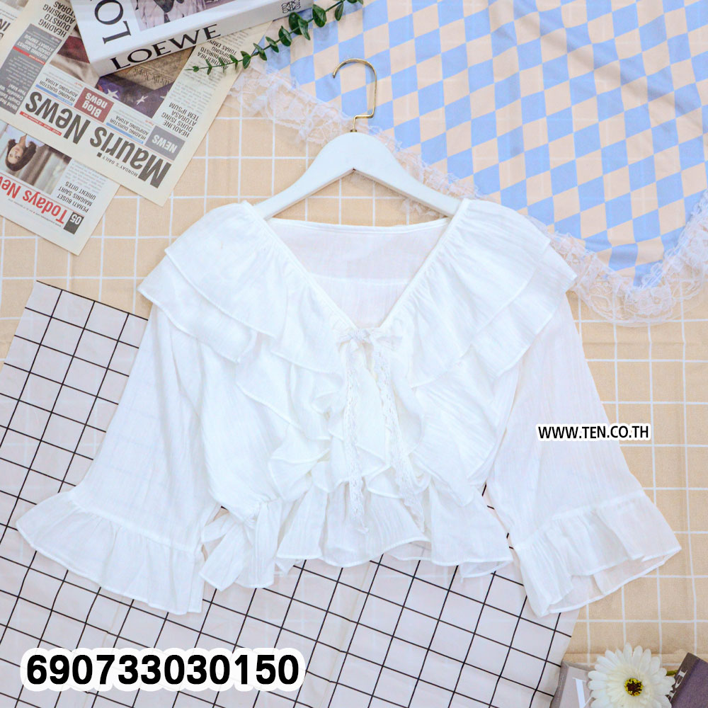 Feminine Ruffle Sleeve Blouse Casual Chic Top เสื้อแขนระบายผู้หญิง ลุคหวาน ใส่ได้ทุกวัน - 690733030150 - Image 5