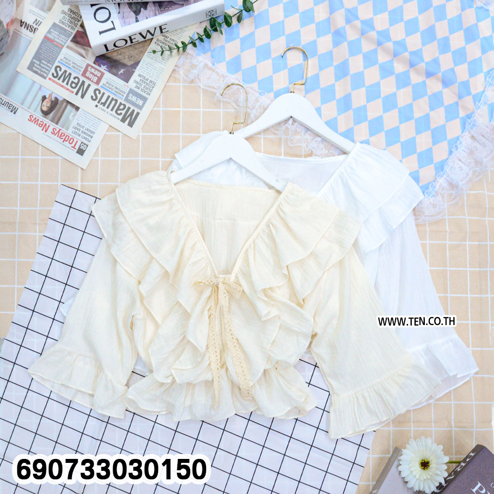 Feminine Ruffle Sleeve Blouse Casual Chic Top เสื้อแขนระบายผู้หญิง ลุคหวาน ใส่ได้ทุกวัน - 690733030150 - Image 3