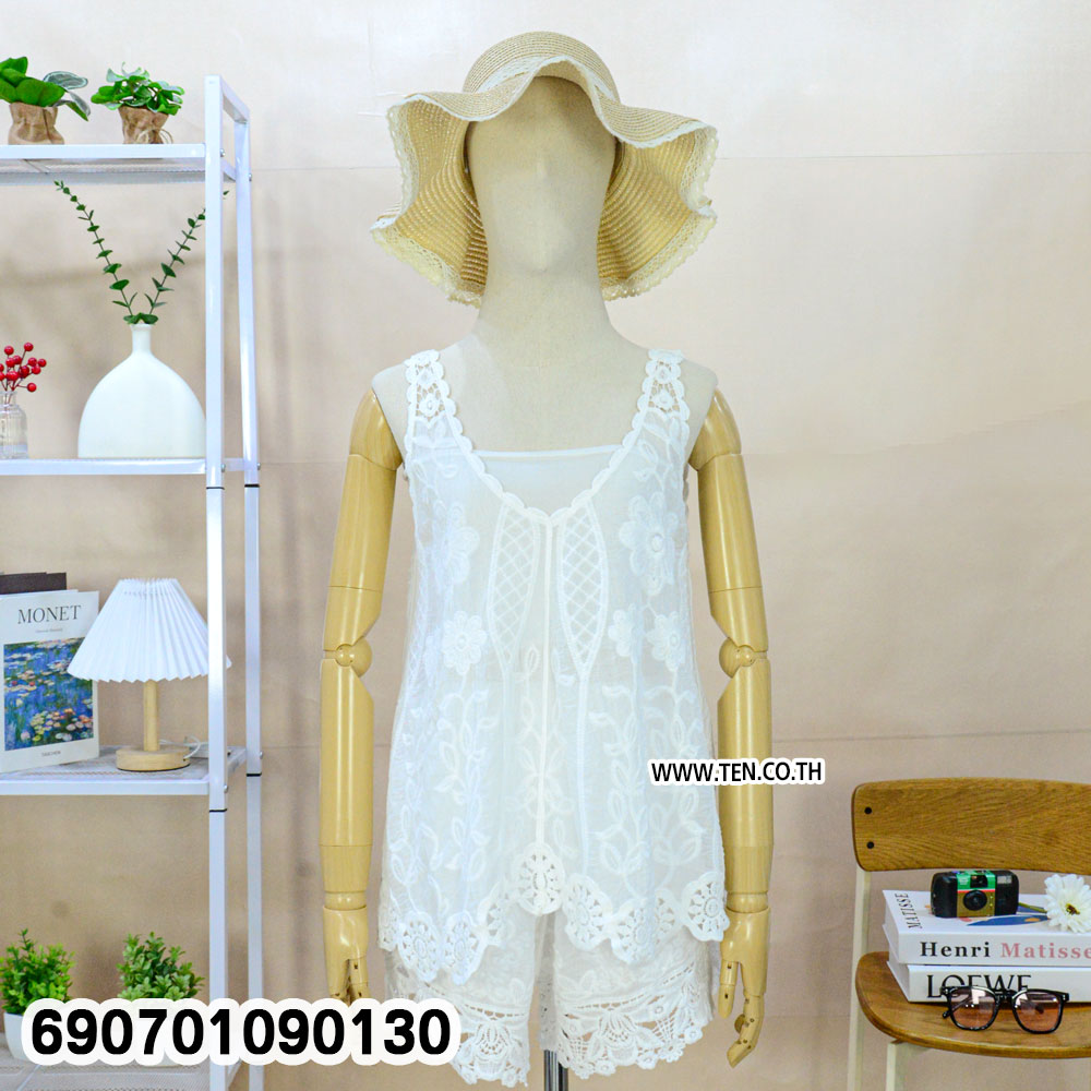 Floral Embroidered Lace Tank Top เสื้อสายเดี่ยวลูกไม้ปักดอกไม้ เสื้อผ้าฝ้ายสไตล์โบโฮ - 690701090130 - Image 4