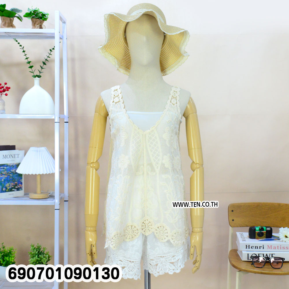 Floral Embroidered Lace Tank Top เสื้อสายเดี่ยวลูกไม้ปักดอกไม้ เสื้อผ้าฝ้ายสไตล์โบโฮ - 690701090130 - Image 5