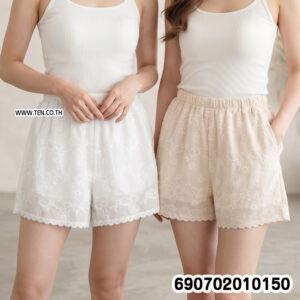 Women's Eyelet Embroidery Shorts Elastic Waist Beach Shorts กางเกงขาสั้นปักฉลุผู้หญิง สไตล์รีสอร์ท - 690702010150