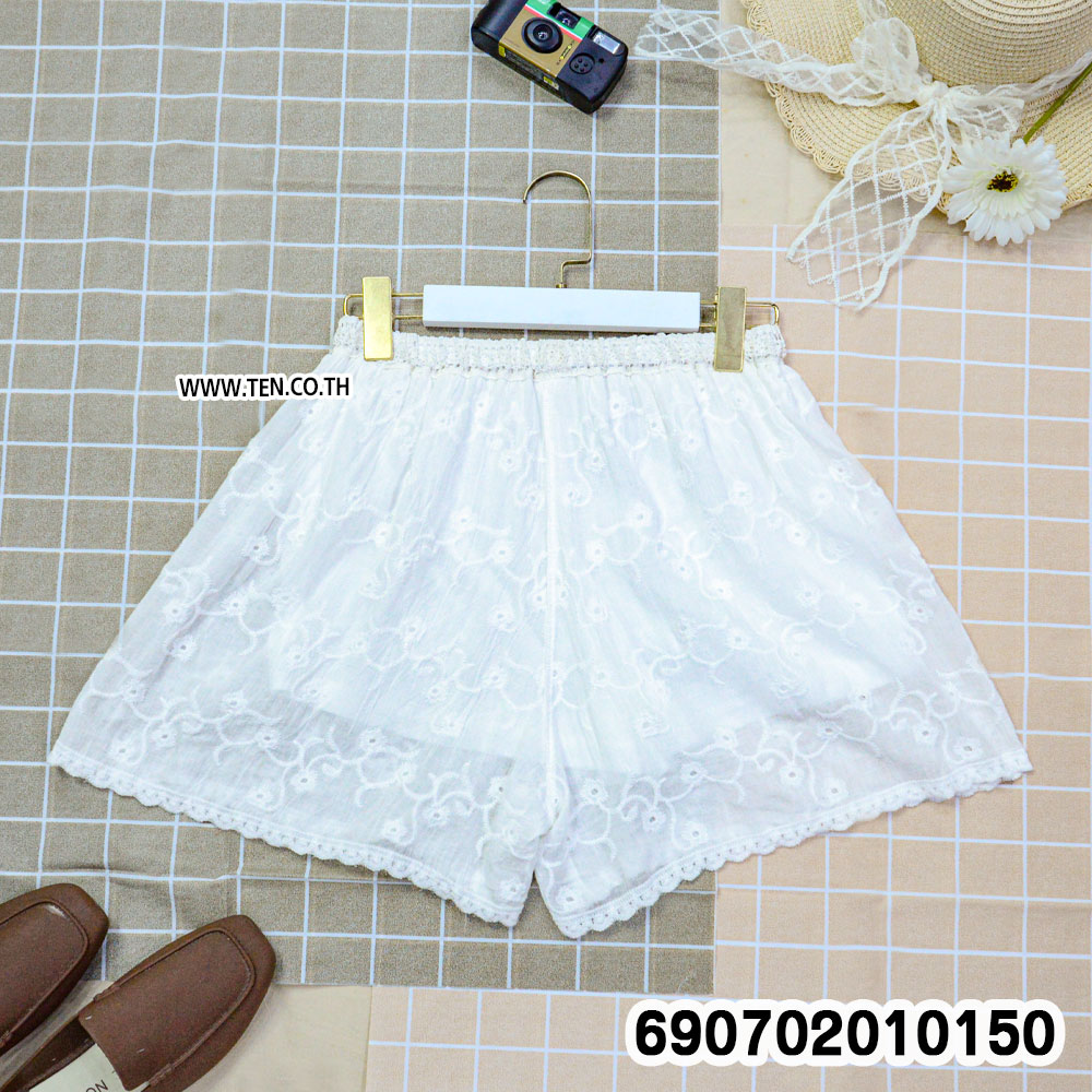 Women's Eyelet Embroidery Shorts Elastic Waist Beach Shorts กางเกงขาสั้นปักฉลุผู้หญิง สไตล์รีสอร์ท - 690702010150 - Image 5