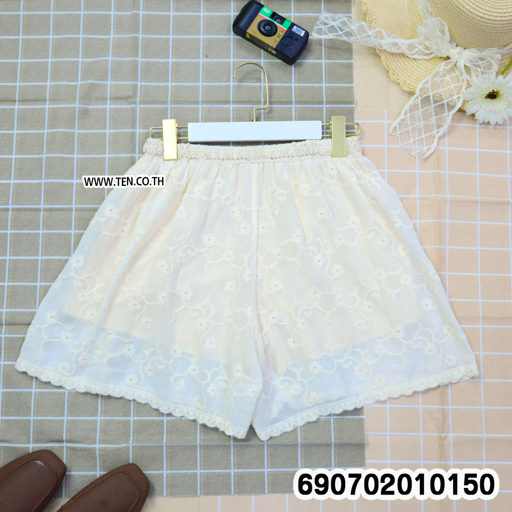 Women's Eyelet Embroidery Shorts Elastic Waist Beach Shorts กางเกงขาสั้นปักฉลุผู้หญิง สไตล์รีสอร์ท - 690702010150 - Image 4