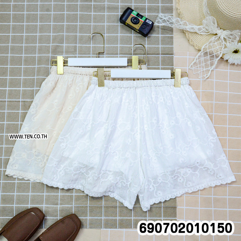 Women's Eyelet Embroidery Shorts Elastic Waist Beach Shorts กางเกงขาสั้นปักฉลุผู้หญิง สไตล์รีสอร์ท - 690702010150 - Image 3