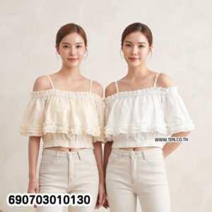 Korean Off Shoulder Crop Top Ruffle Sleeve Blouse เสื้อเปิดไหล่สไตล์เกาหลี แต่งระบาย เสื้อครอปผู้หญิง - 690703010130