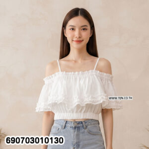 Alternative view of Korean Off Shoulder Crop Top Ruffle Sleeve Blouse เสื้อเปิดไหล่สไตล์เกาหลี แต่งระบาย เสื้อครอปผู้หญิง - 690703010130