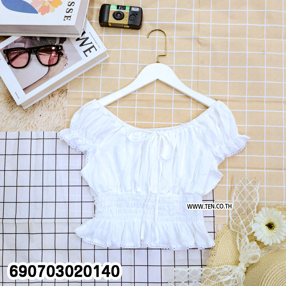 Summer Smocked Off Shoulder Crop Top เสื้อครอปเปิดไหล่สม็อคเอว แขนตุ๊กตา สไตล์ซัมเมอร์ - 690703020140 - Image 5