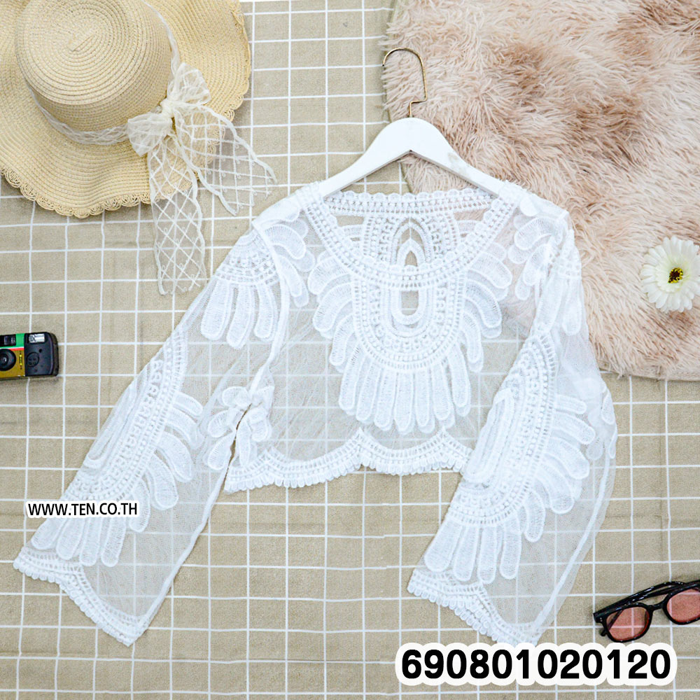Sheer Lace Beach Cover-Up เสื้อคลุมลูกไม้ซีทรู ปักลายฉลุ - 690801020120 - Image 6